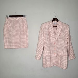 Vtg Alyn Paige Pink Houndstooth Skirt Suit Coquette Career Easter Mothers Day